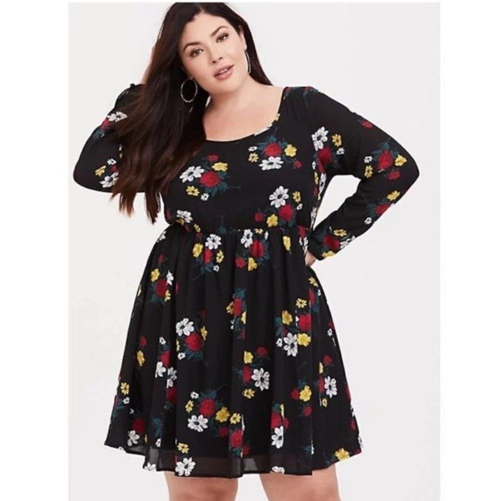 TORRID Black Floral Georgette Skater Dress NWT